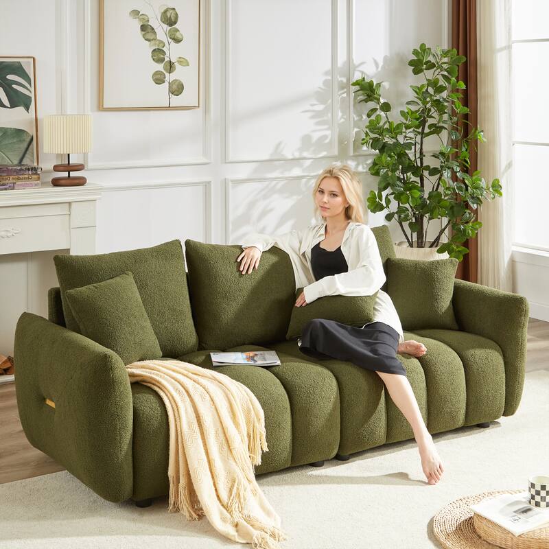 82'' Fabric 3-Seater Sofa with Plush Back Pillows, Solid Wood Frame, and Comfortable Foam Cushions