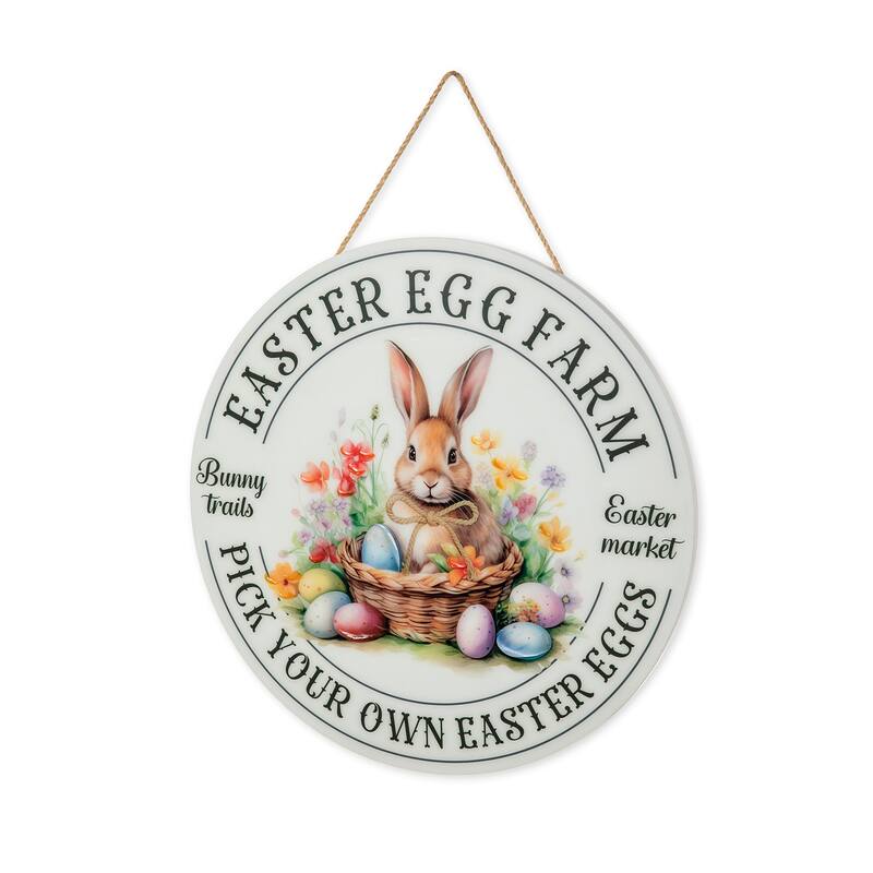 Glitzhome Easter Bunny Door Hanger with Eggs Tulip Teardrop Carrot Spring Wall Decor
