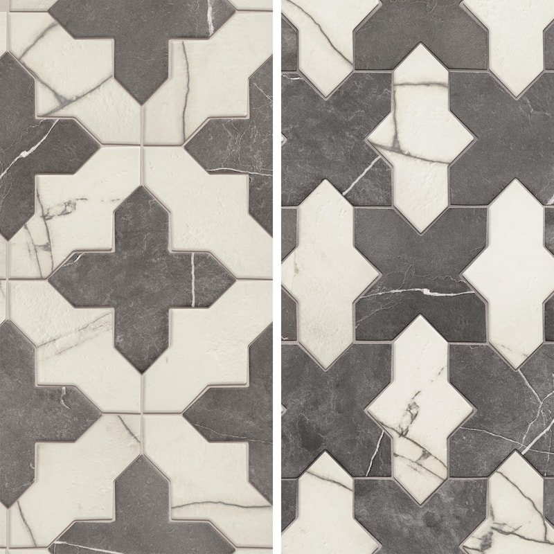 Merola Tile Istanbul Squire Shield Day with Night Cross 6" x 8-3/8" Porcelain Floor and Wall Tile - Case (48 Tiles)