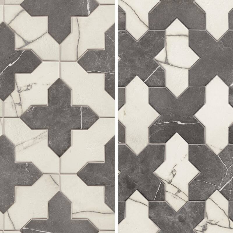 Merola Tile Istanbul Templar Shield Day with Night Cross 8-3/8" x 8-3/8" Porcelain Floor and Wall Tile - Case (36 Tiles)