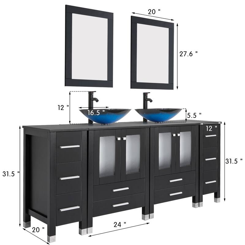 72" Bathroom Vanity Set with Vessel Sink Side Cabinet Combo