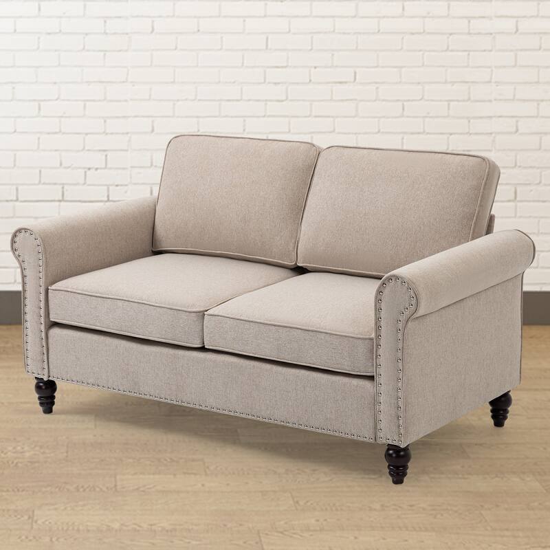 44.5'' Mid-Century Modern Button Tufted Linen Fabric Loveseat