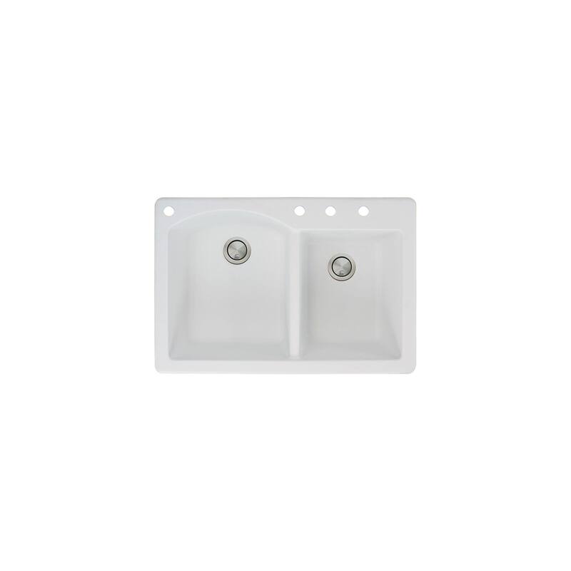 Transolid Aversa 33in x 22in silQ Granite Drop-in Double Bowl Kitchen Sink with 1 Pre-Drilled Center Faucet Hole - 22" x 33" x 9.5"/BACD