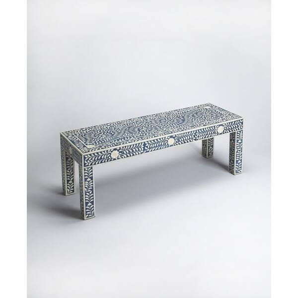 Blue and Ivory Bone Inlay Bench - Bed Bath & Beyond - 36108022