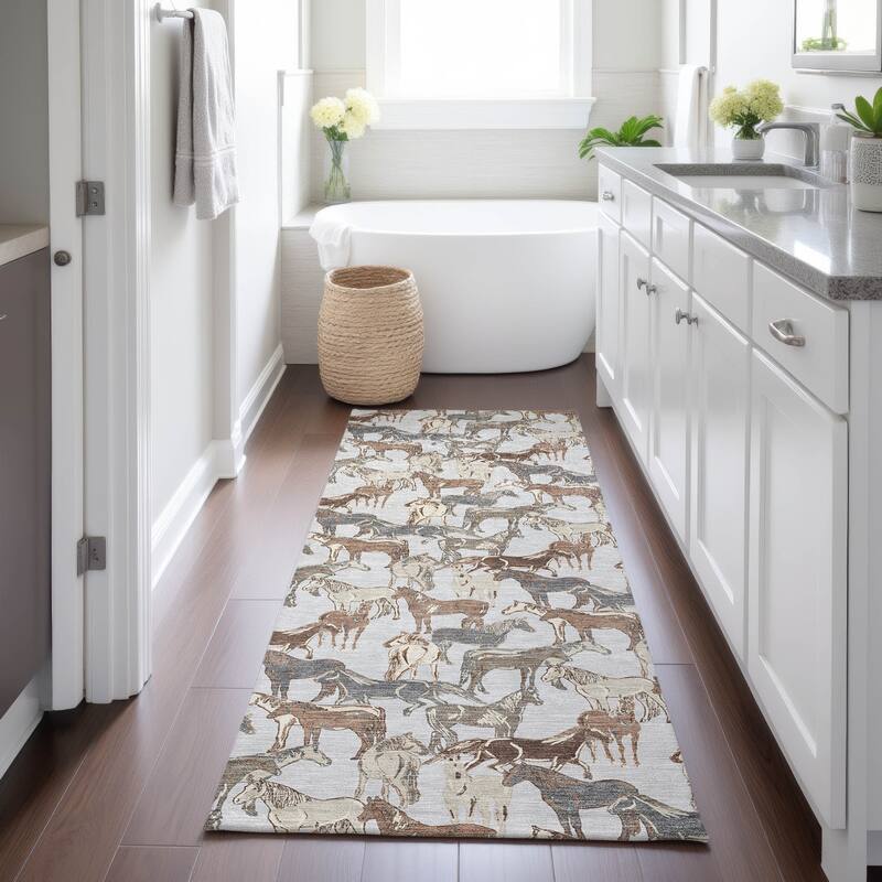 Machine Washable Indoor/ Outdoor Horse Herd Chantille Rug