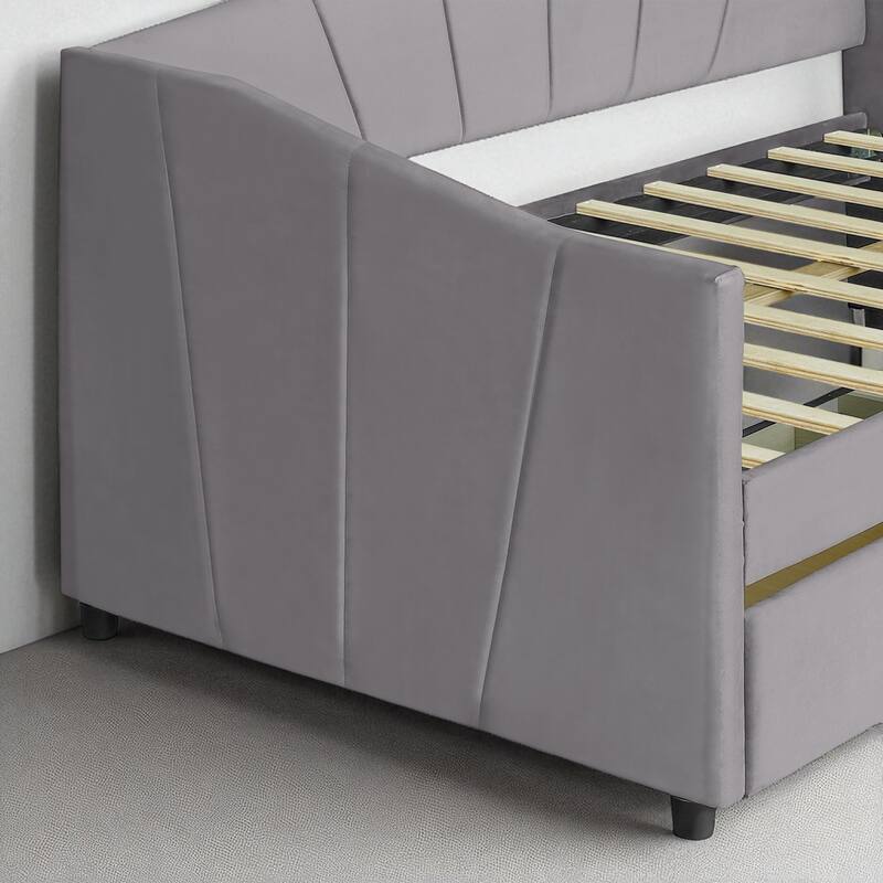 Twin Upholstered Daybed with Storage Drawers and Wood Slats, Velvet Fabric Frame, No Box Spring Needed