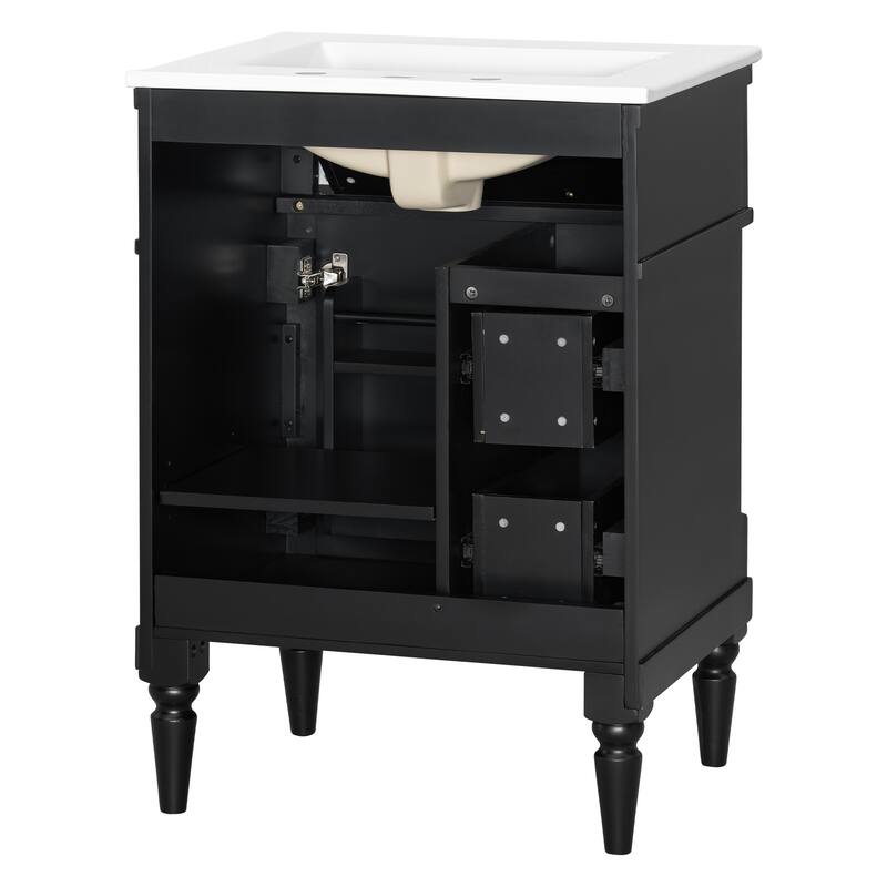 Roomfitters 24" Bathroom Vanity with Sink, Solid Wood Frame, Flip Drawer, 2 Drawers & Door Rack
