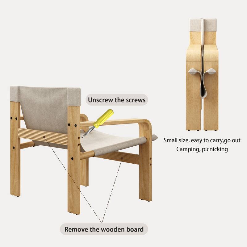 GDFStudio - Oak Wood Frame Linen Fabric Armchair for Living Room, Bedroom, Balcony