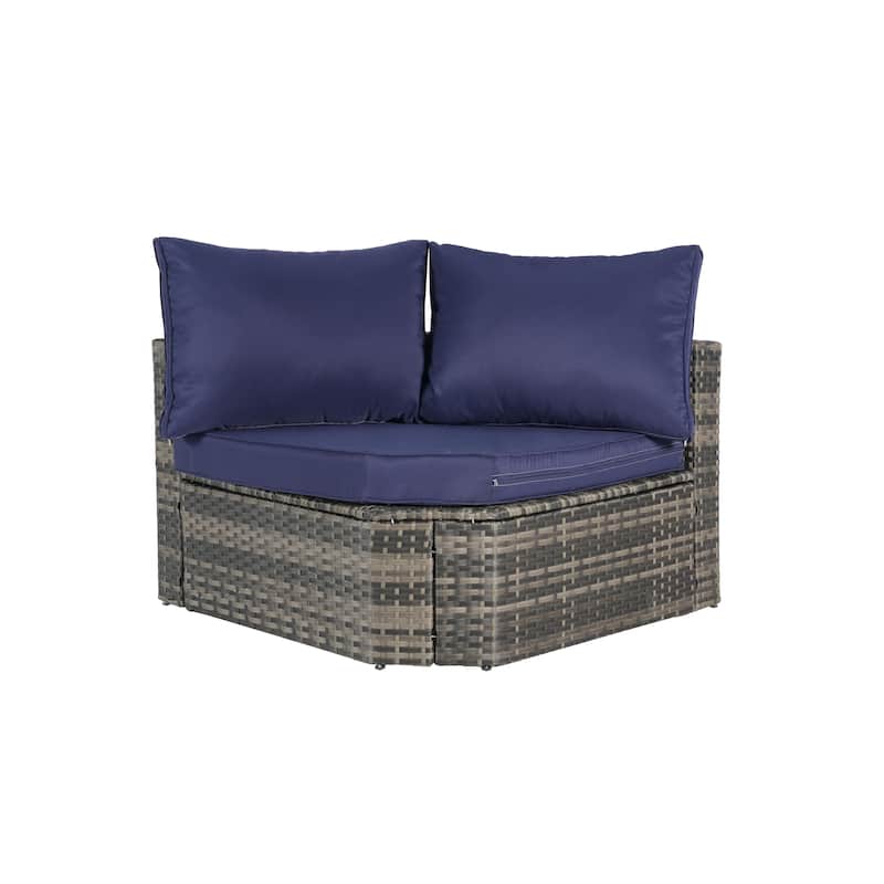 8 Piece Outdoor Patio Sofa Set, L- Shaped Wicker Patio Conversation Set with Curved Ottoman and Removable Cushion