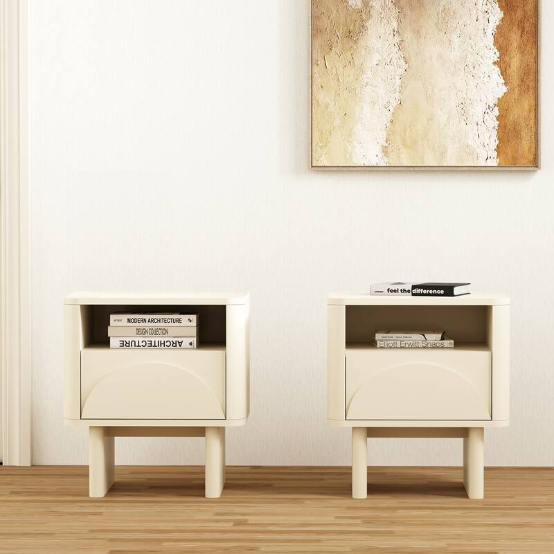 Manhattan Comfort Ella 20" Nightstand (1-Drawer) - Set of 2 - Cream