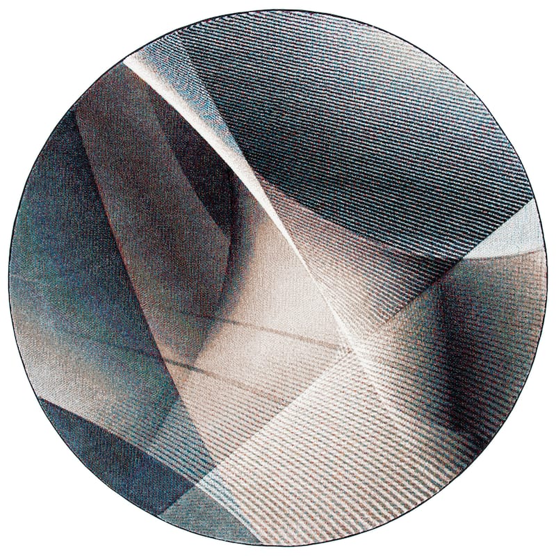 SAFAVIEH Hollywood Verbena Mid-Century Modern Abstract Rug - 6'7" Round - Beige/Blue