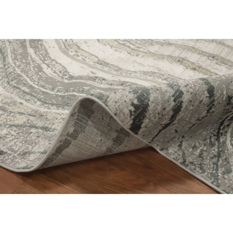 Machine Made Oriental Polyester Carpet Modern Abstract Greys & Charcoal Modern Area Rug - 7' 5'' X 5' 2''