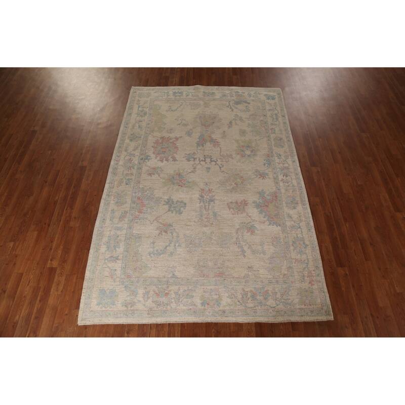 Vegetable Dye Oriental Oushak Turkish Rug Hand-Knotted Wool Carpet - 5'10"x 8'8"