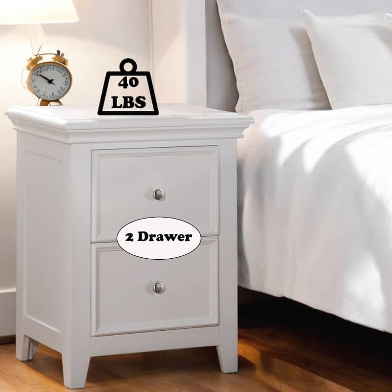 Contemporary Nightstand - Modern Bedside Table with Storage - White Finish - Youth Bedroom Decor - 22" x 16" x 27"