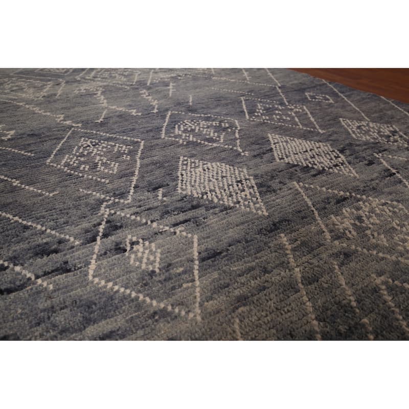 Blue & Gray Moroccan Area Rug Hand-Knotted Wool Carpet - 5'11"x 10'0"