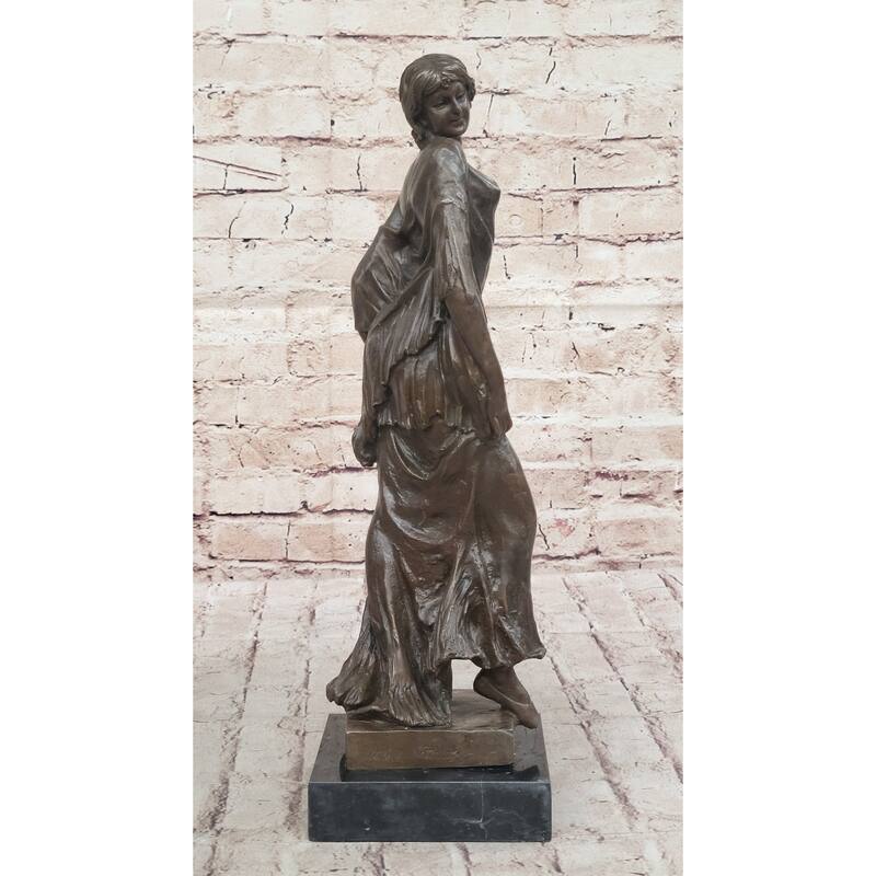 Smiling Coy Classical Female Figure Bronze Statue Sculpture On Marble Base By Aldo Vitaleh