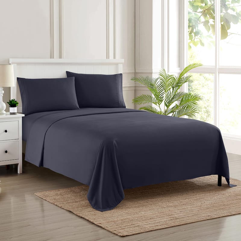 Soft Microfiber 5-piece Split King Bed Sheet Set - Navy