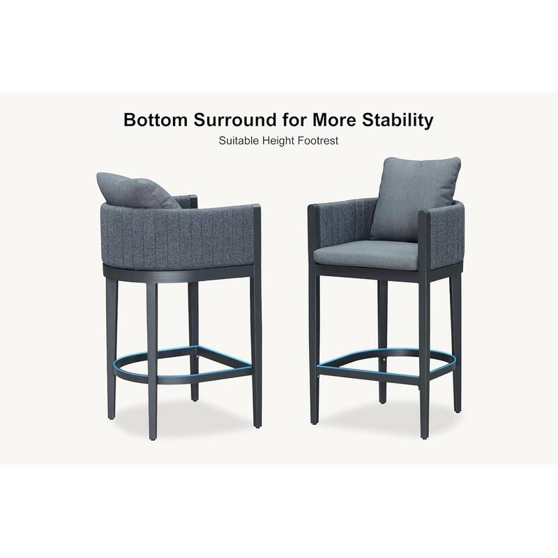 PURPLE LEAF Bar Stool Set of 2 Outdoor Rattan Bar Chair with Back Metal Bar Height Stool Wicker Barstool Dark Grey
