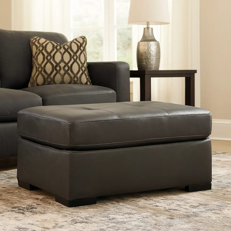 Keaton Oversized Accent Ottoman, Black Faux Leather, 40 Inch