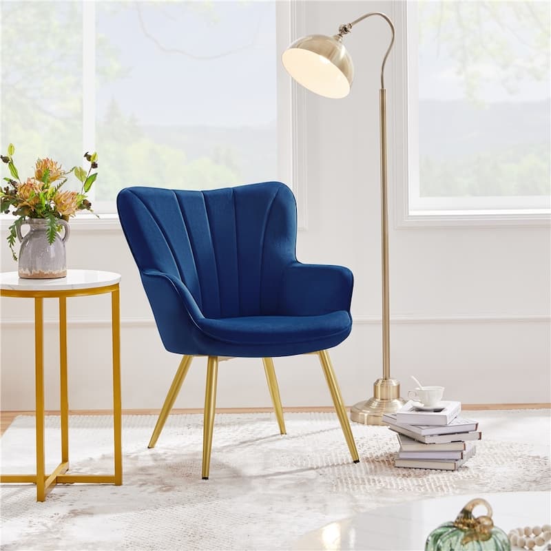Yaheetech Modern Pleated Curved Back Velvet Accent Chair Modern Armchair for Living Room