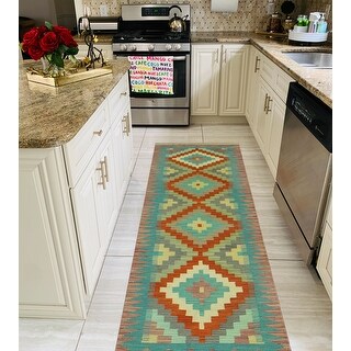 Hand-Woven Sangat Kilim Argenida Red/Blue Runner - 2'1" x 6'10"