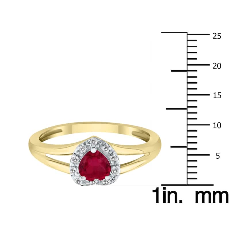 Marquee Jewels Heart Shape Ruby and Diamond Ring in 10K Yellow Gold