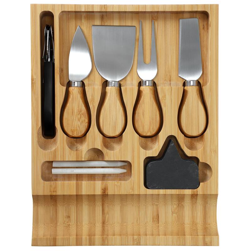 MegaChef Bamboo Charcuterie Cheese Board w/ Cheese Utensils and Accessories Set