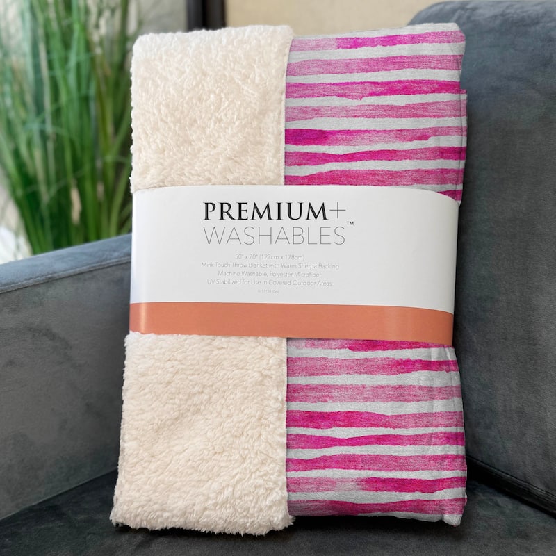 Premium Machine Washable ASB187 Ombre Stripes Sherpa Throw Blanket