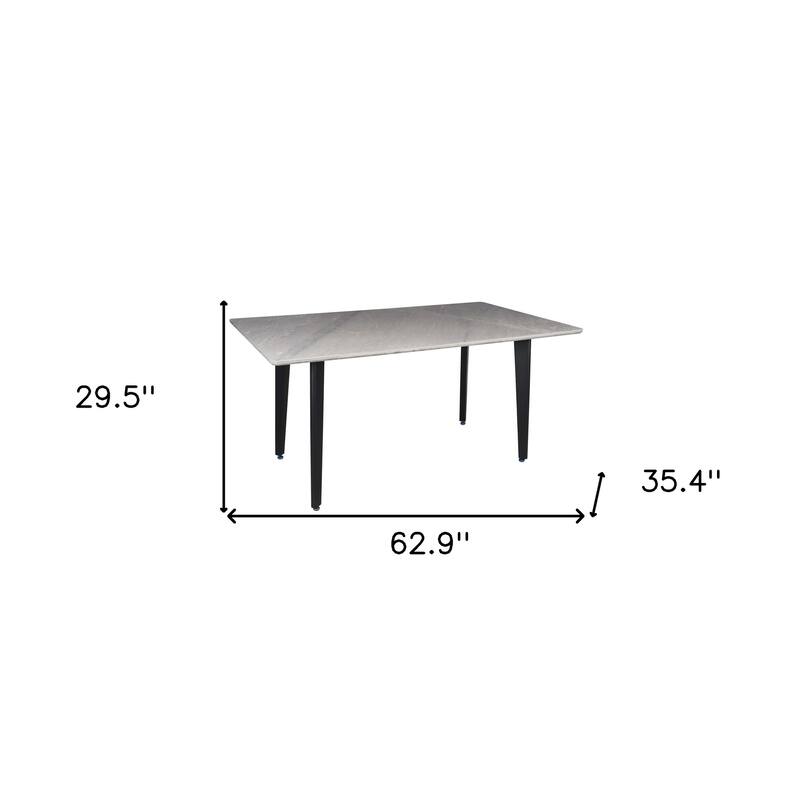 HomeRoots 63" Gray Stone and Metal Dining Table - 62.90 in. x 29.50 in. x 35.40 in.