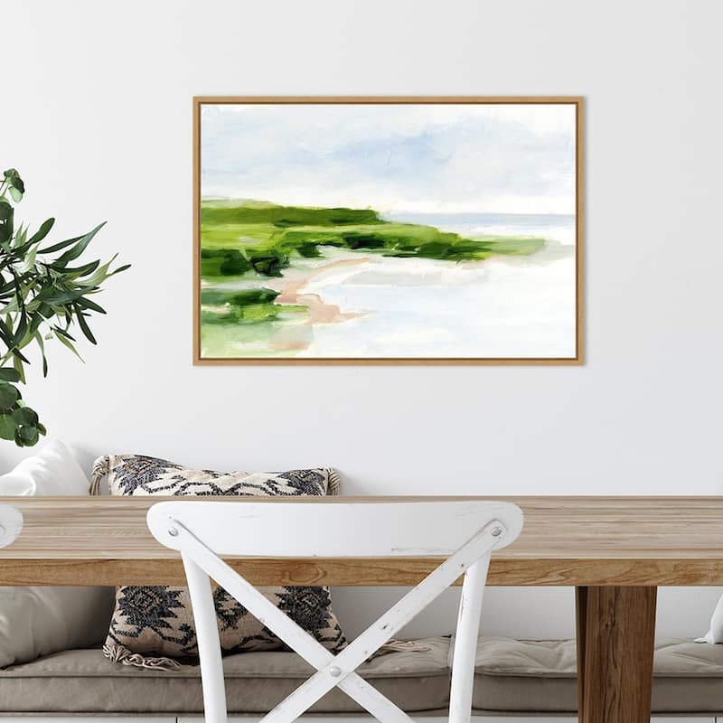 Blush Sandy Beach I by Ethan Harper (23 x 16 in.), Framed Canvas Wall Art Print - Sylvie Maple