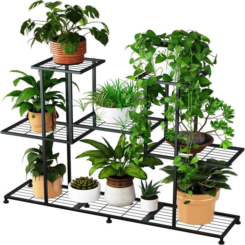 5 Tiers Multifunctional Plant Stands for Indoor Plants - 15.55 x 10.75 x 5.71 - Black 4tiers 12 pots