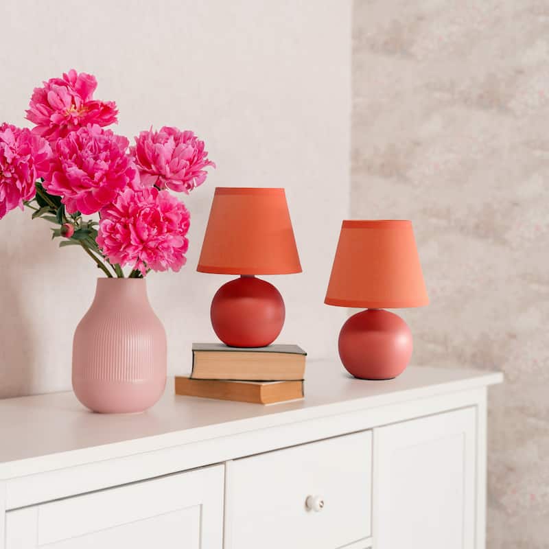 8.66" Petite Orb Lamp Two Pack Set w Matching Fabric Shade