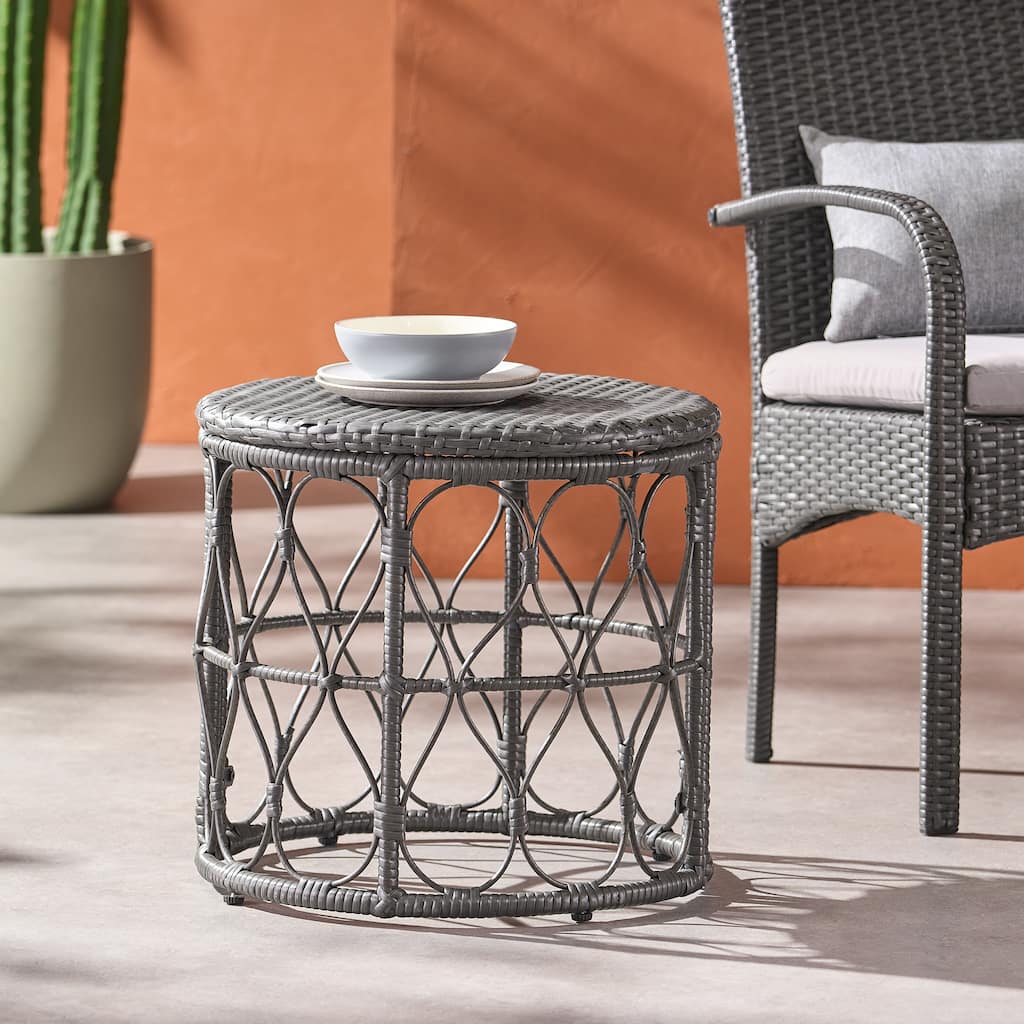Roomfitters Bruce Outdoor Wicker Side Table with Looped Design, Boho Patio Accent Table