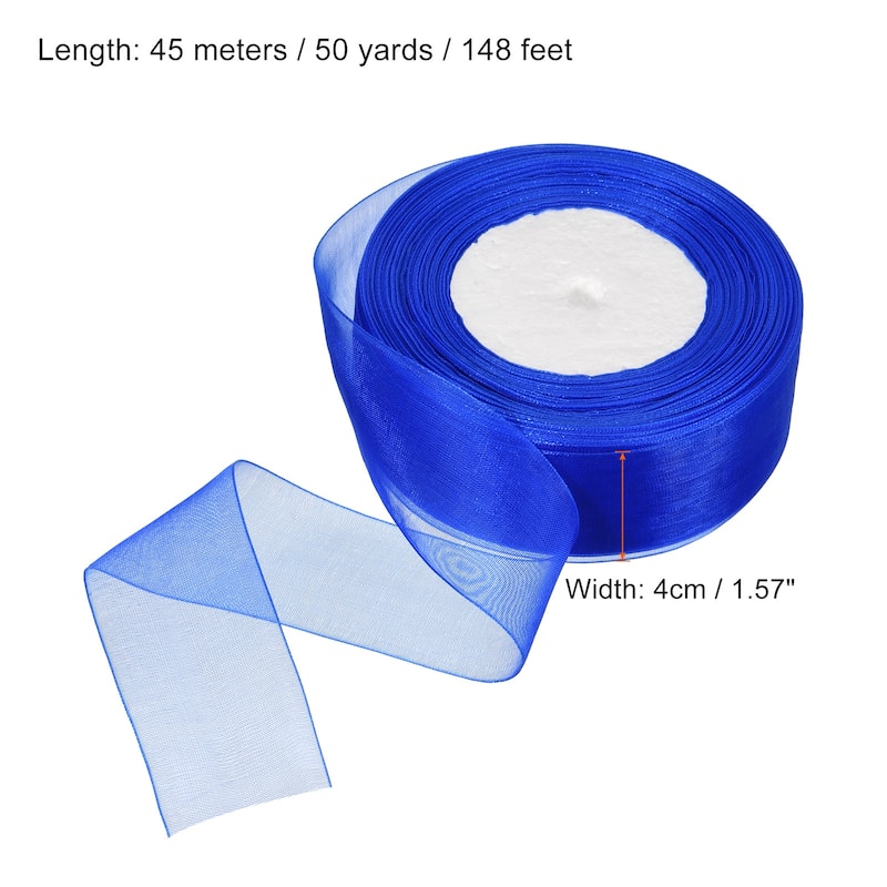 4cm 50 Yard Sheer Organza Ribbon Chiffon Decor Fabric Gift Wrapping - Sapphire