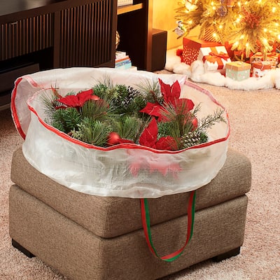 Household Essentials Christmas Wreath Storage Bag with Handles and Reusable Label