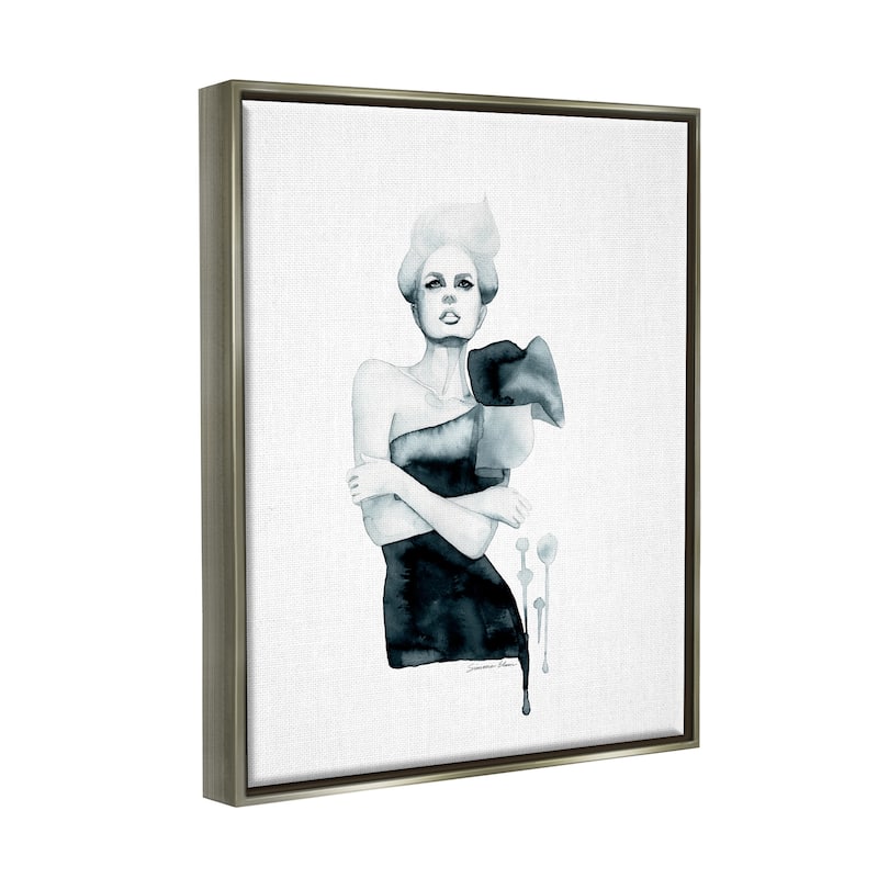 Stupell Girl in Black Gown Framed Floater Canvas Wall Art Design by Simone Elum
