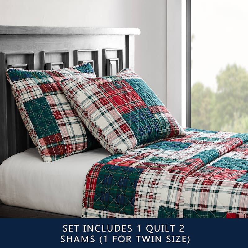 Nautica Emmet Patchwork Red Cotton Reversible Quilt Set