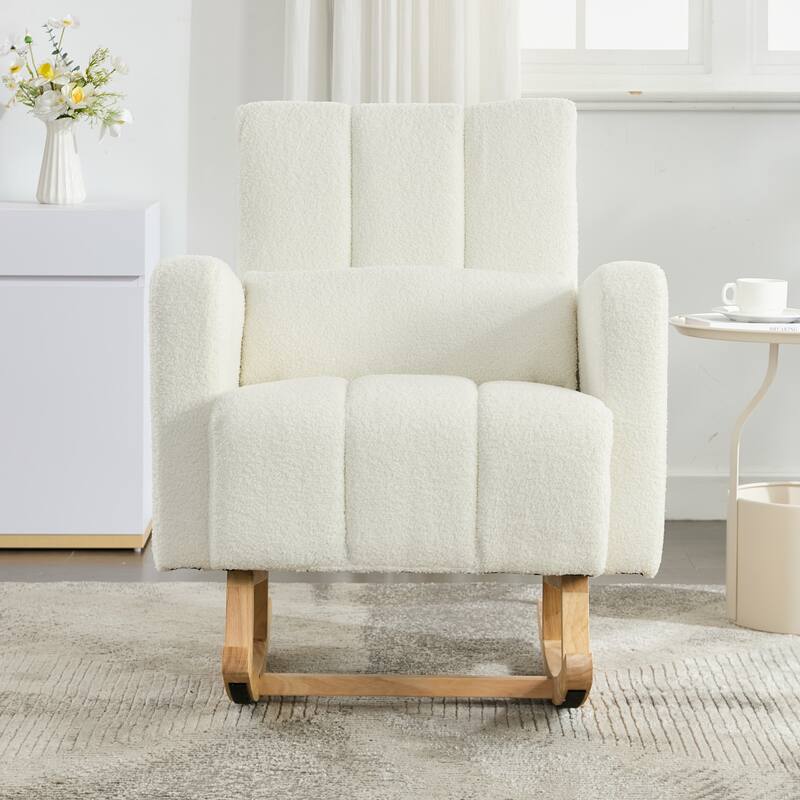 Cream White Rocking Chair for Nursery, Modern Upholstered Accent Chair Glider Chair Armchair for Living Room Bedroom