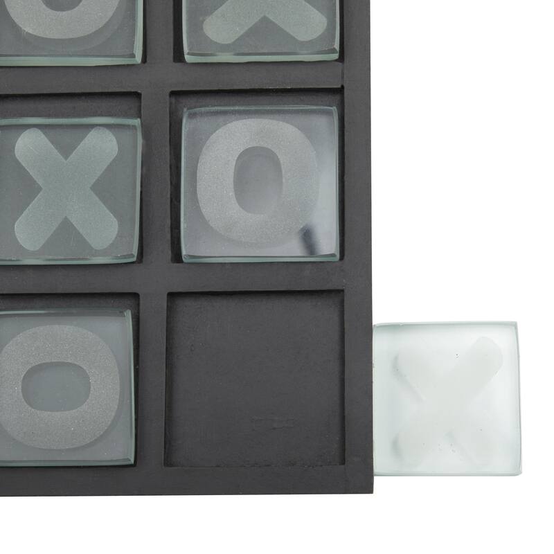 Wooden Tic Tac Toe Block Game Set with Steel or Light Wood Pieces - Black, Dark Brown, Gold - Roche River Decor