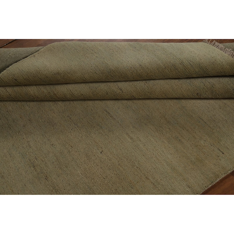 Sage Green Modern Gabbeh Oriental Area Rug Hand-Knotted Wool Carpet - 4'10" x 6'7"