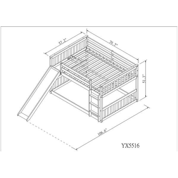 Full over Full Bunk Bed with Slide and Ladder in White Color, Easy Assembly