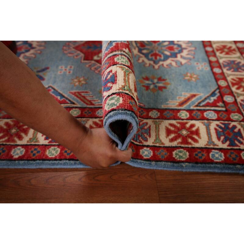 Blue Kazak Oriental Accent Rug Handmade Wool Carpet - 3'3" x 4'9"