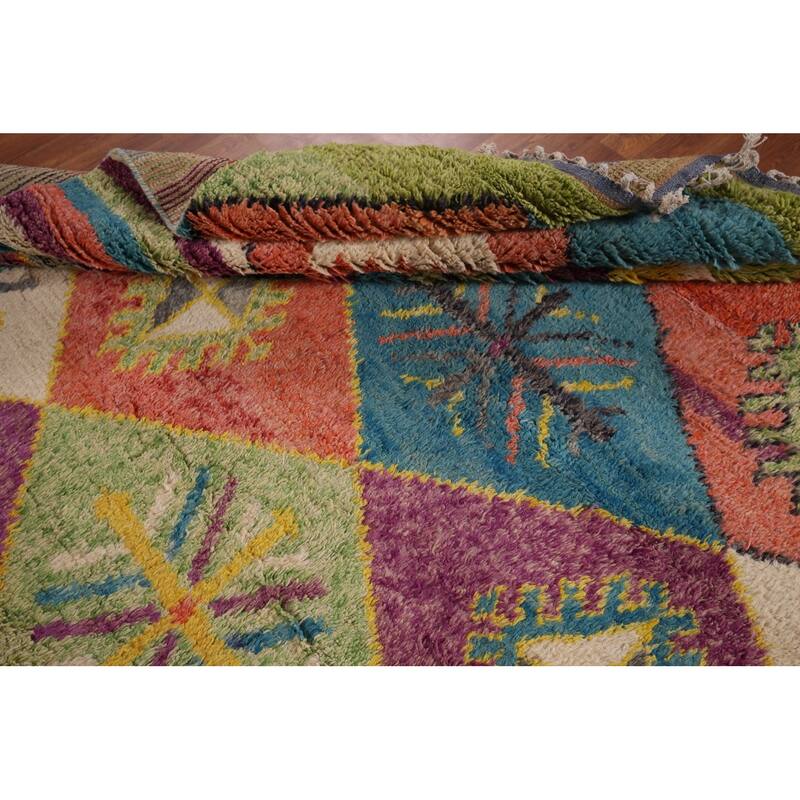 Colorful Trellis Plush Moroccan Style Rug Hand-Knotted Wool Carpet - 8'10" x 12'5"