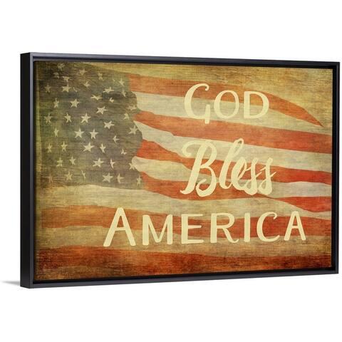 "God Bless America" Black Float Frame Canvas Art