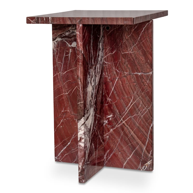 NADAAL STUDIOS Indra Accent Table, Square Rosso Levanto Marble, Indoor & Outdoor Use, Red