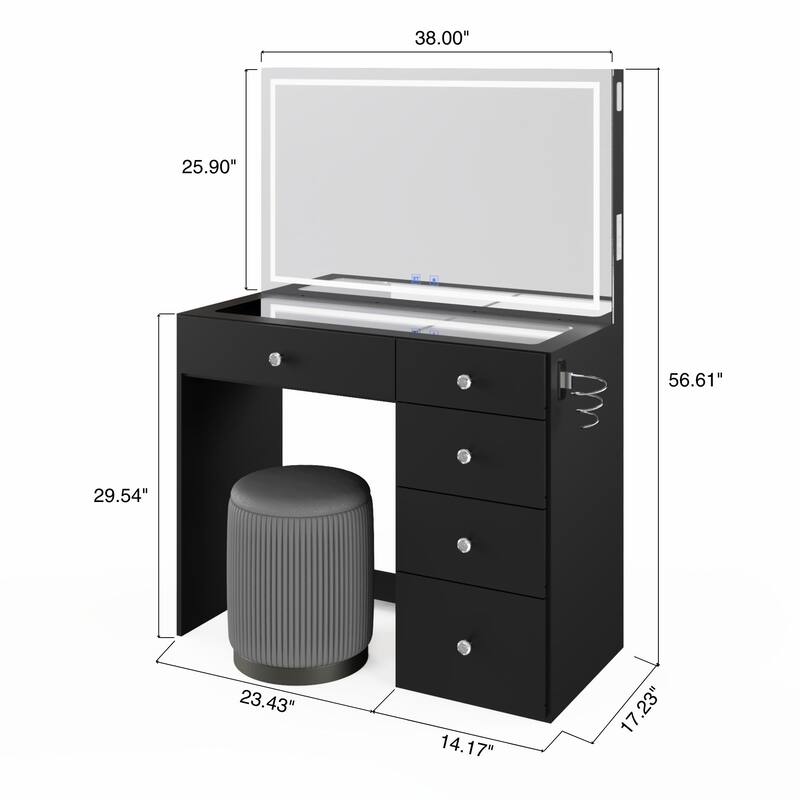 Boahaus Emilia Vanity Desk with Bluetooth Speakers & LED Mirror