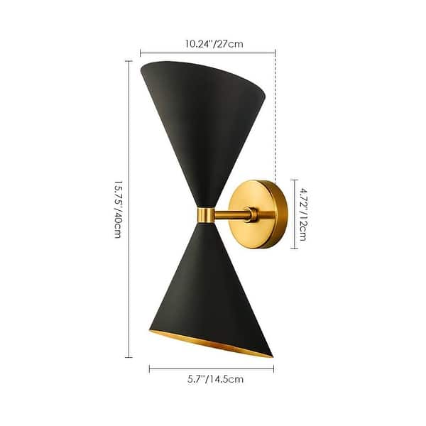 dimension image slide 1 of 4, 2-Light Modern Adjustable Head Cone Vanity Light Up&Down Dual Horn Hourglass Wall Sconce
