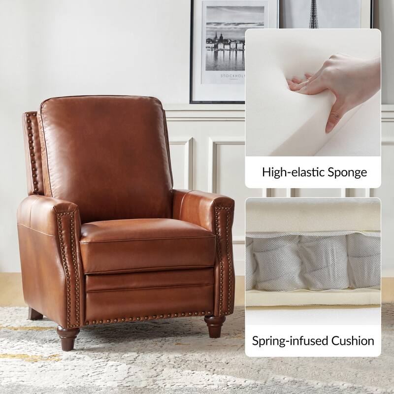 Cigar Mid-century Modern Genuine Leather Recliner with Nailhead Trim Set of 2 by HULALA HOME