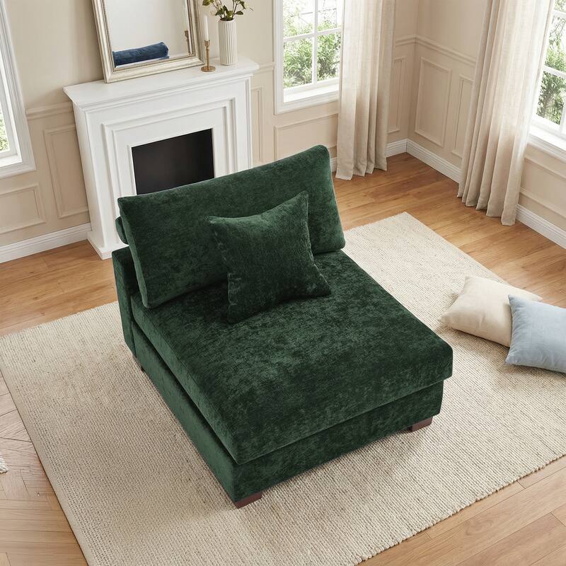Plush Chenille Single Modular Sectional Sofa Chaise with Pillows