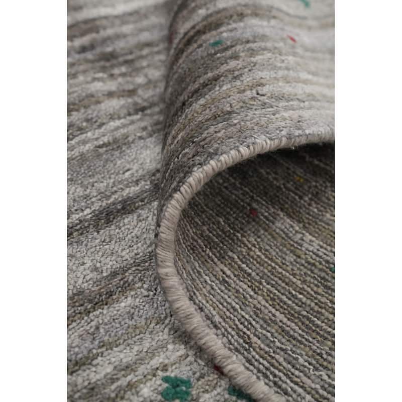 Hand Knotted Oriental Viscose Silk Carpet Tribal Animal Pictorial Greys & Charcoal Gabbeh Area Rug - 5' 9'' X 5' 5''